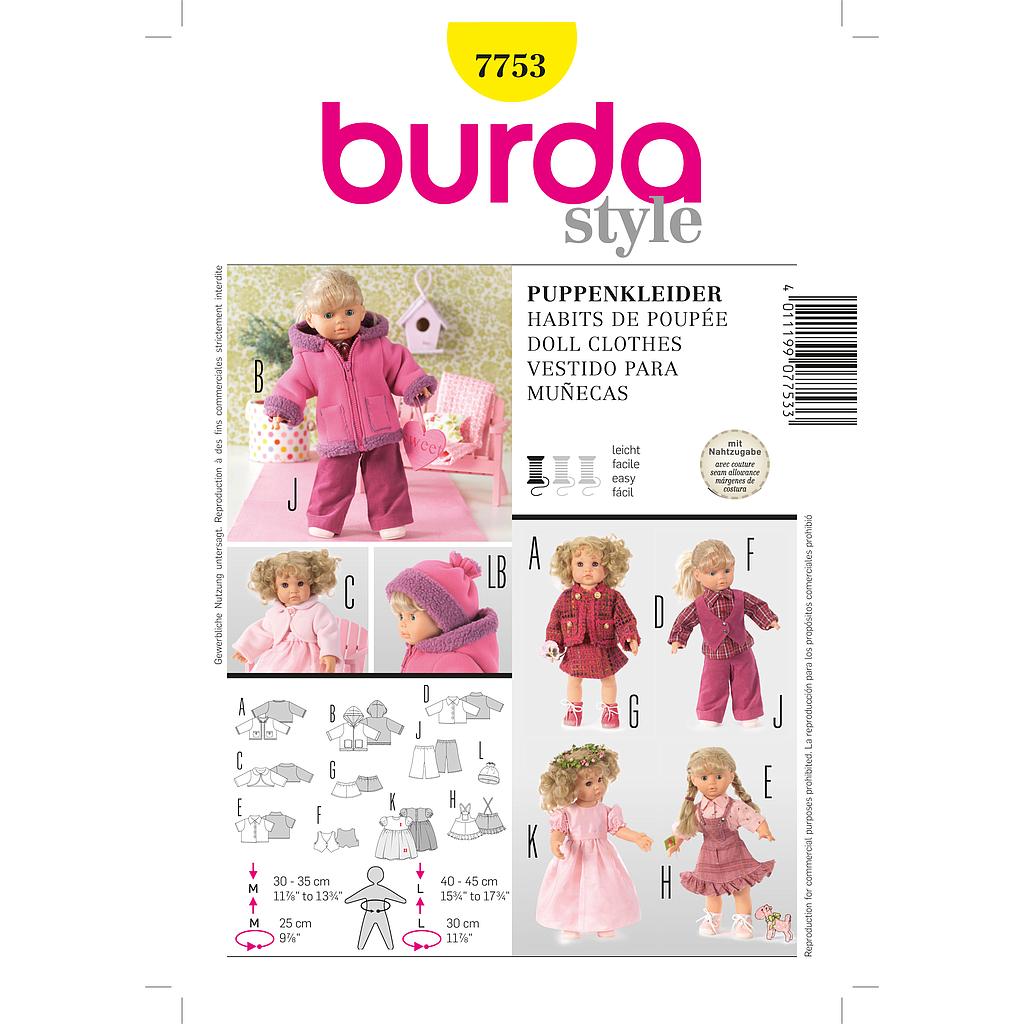 Patrón Nº7753 Burda Creativa: Vestidos para muñecas