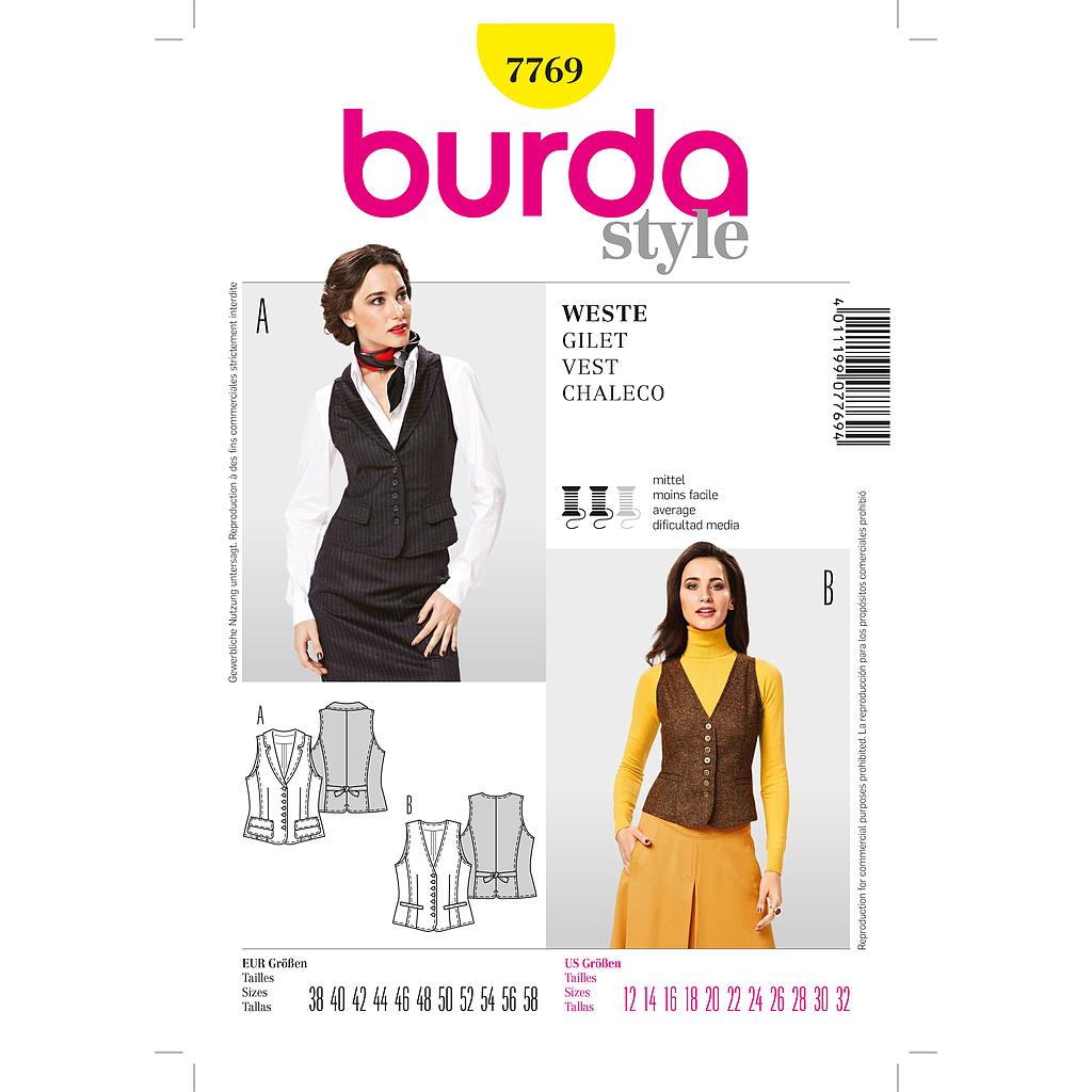 [B7769] Patron Burda 7769 - Gilet Femme du 40 au 60