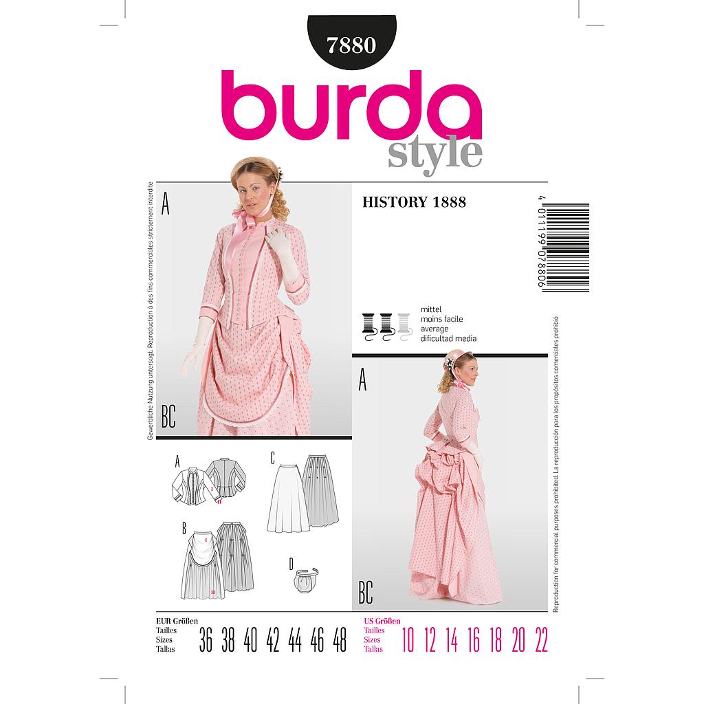 [B7880] Patron Burda Carnaval 7880 - Déguisement Historique Robe époque1888 Femme
