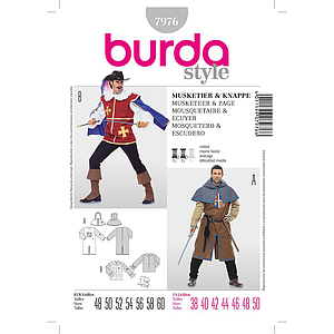 Patron Burda Carnaval 7976 - Déguisement Historique Mousquetaire et Ecuyer Homme