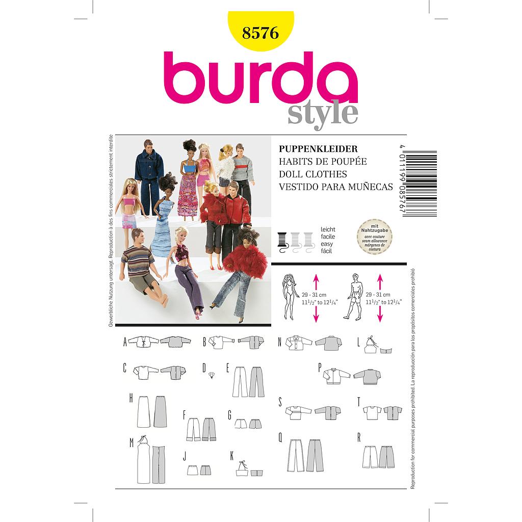 [B8576] Patron Burda 8576 - Vêtements de poupée style Barbie 