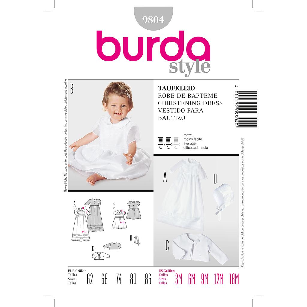 Patrón Nº9804 Burda Kids: Vestido de bautismo