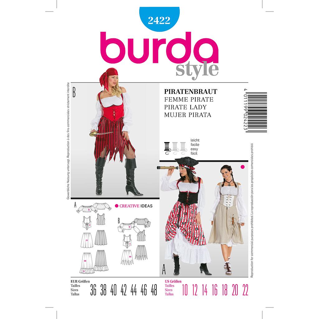 Patron Burda Carnaval 2422 - Déguisement Pirate Femme