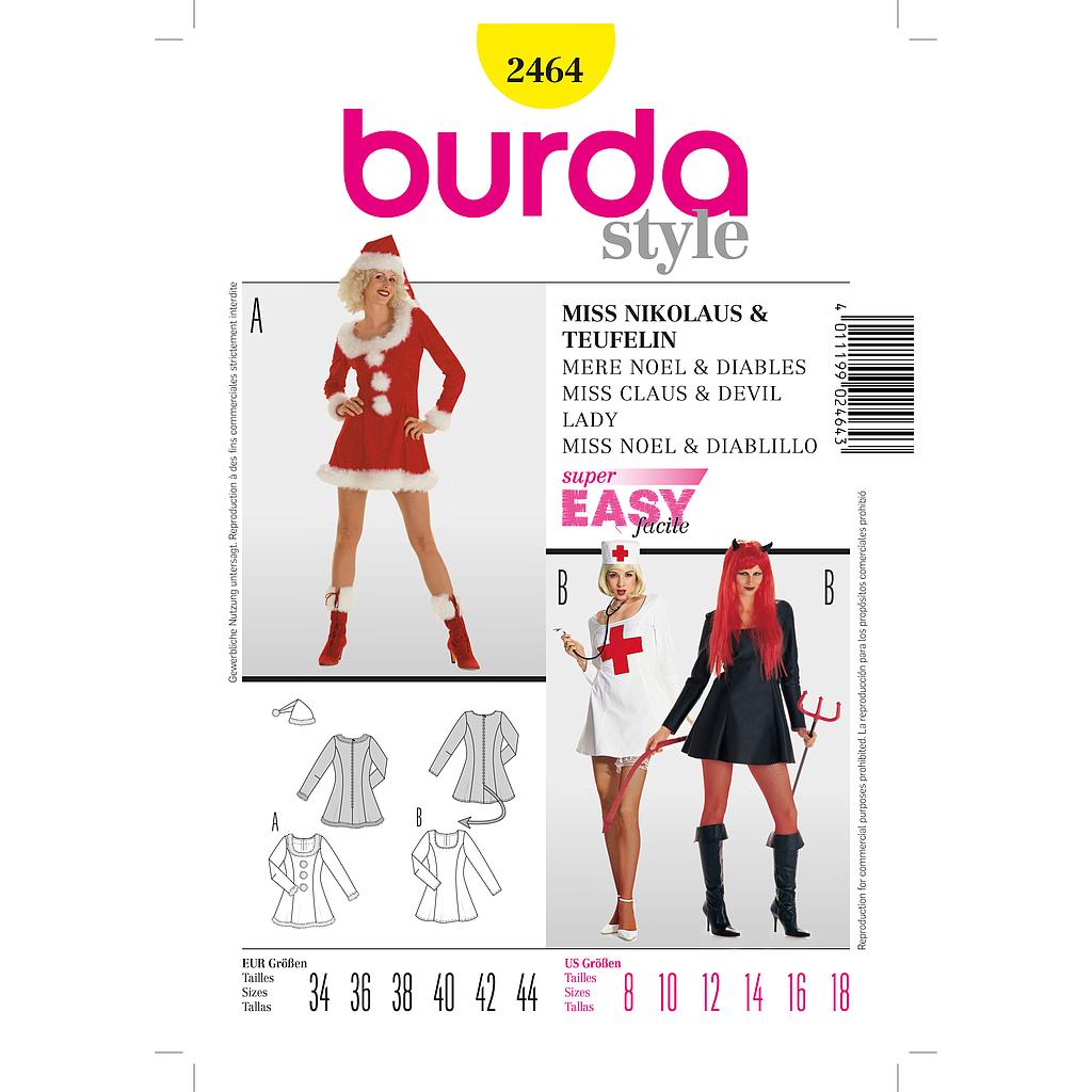 [B2464] Patron Burda Carnaval 2464 - Déguisement Mère Noël, Diablesse, Infirmière Femme