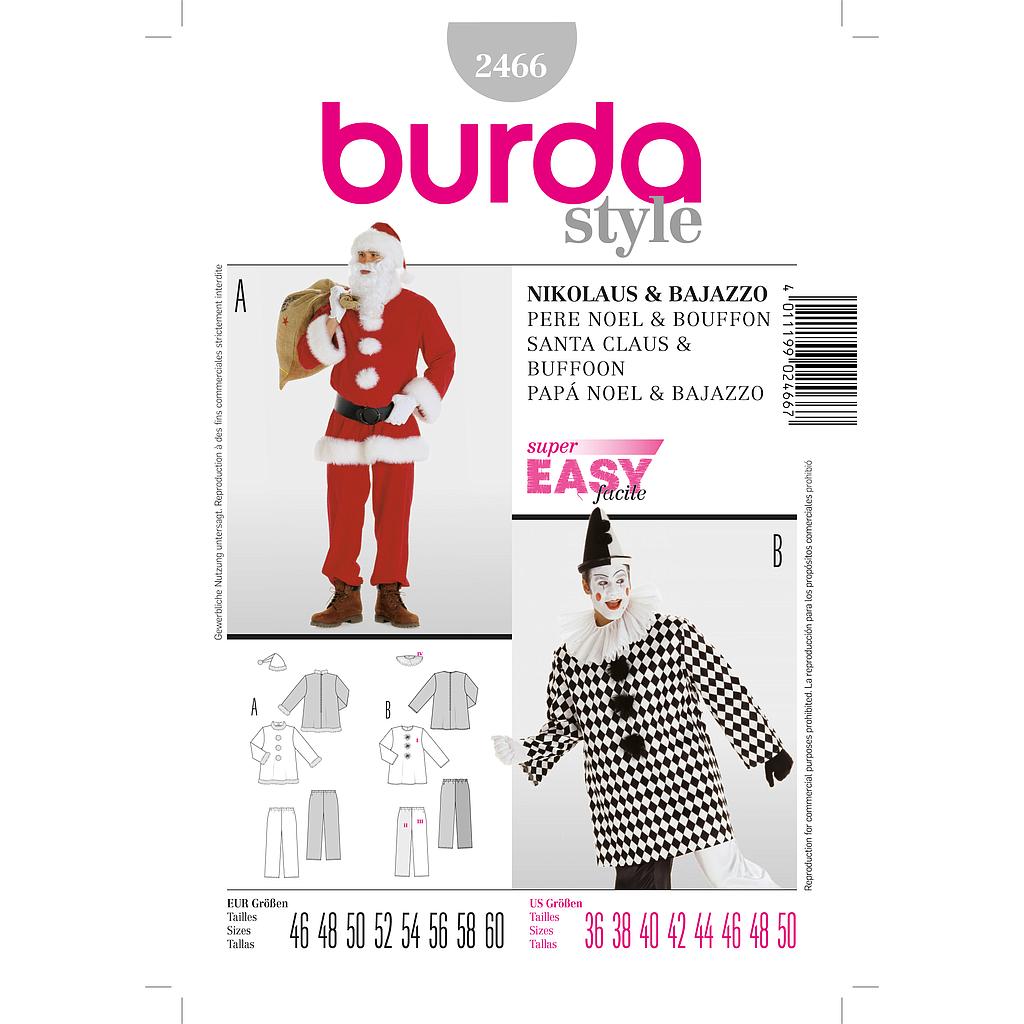 [B2466] Patron Burda Carnaval 2466 - Déguisement Père Noel & Pierrot Homme