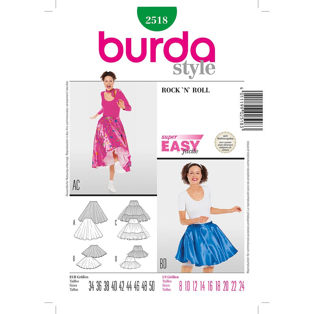 [B2518] Patron Carnaval Burda 2518 - Déguisement jupe Rock'n Roll Femme