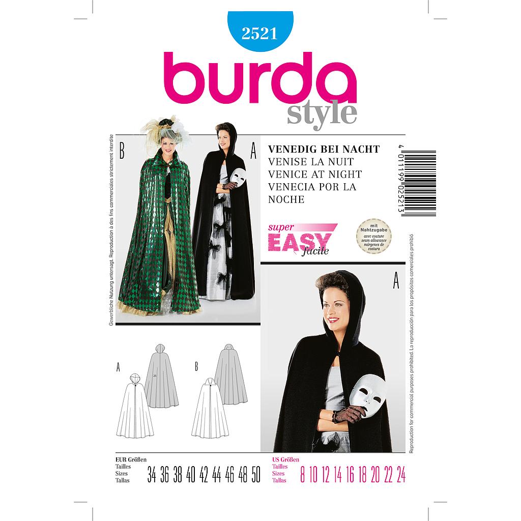 [B2521] Patron Burda Carnaval 2521 - Déguisement Cape Vénitienne Femme 