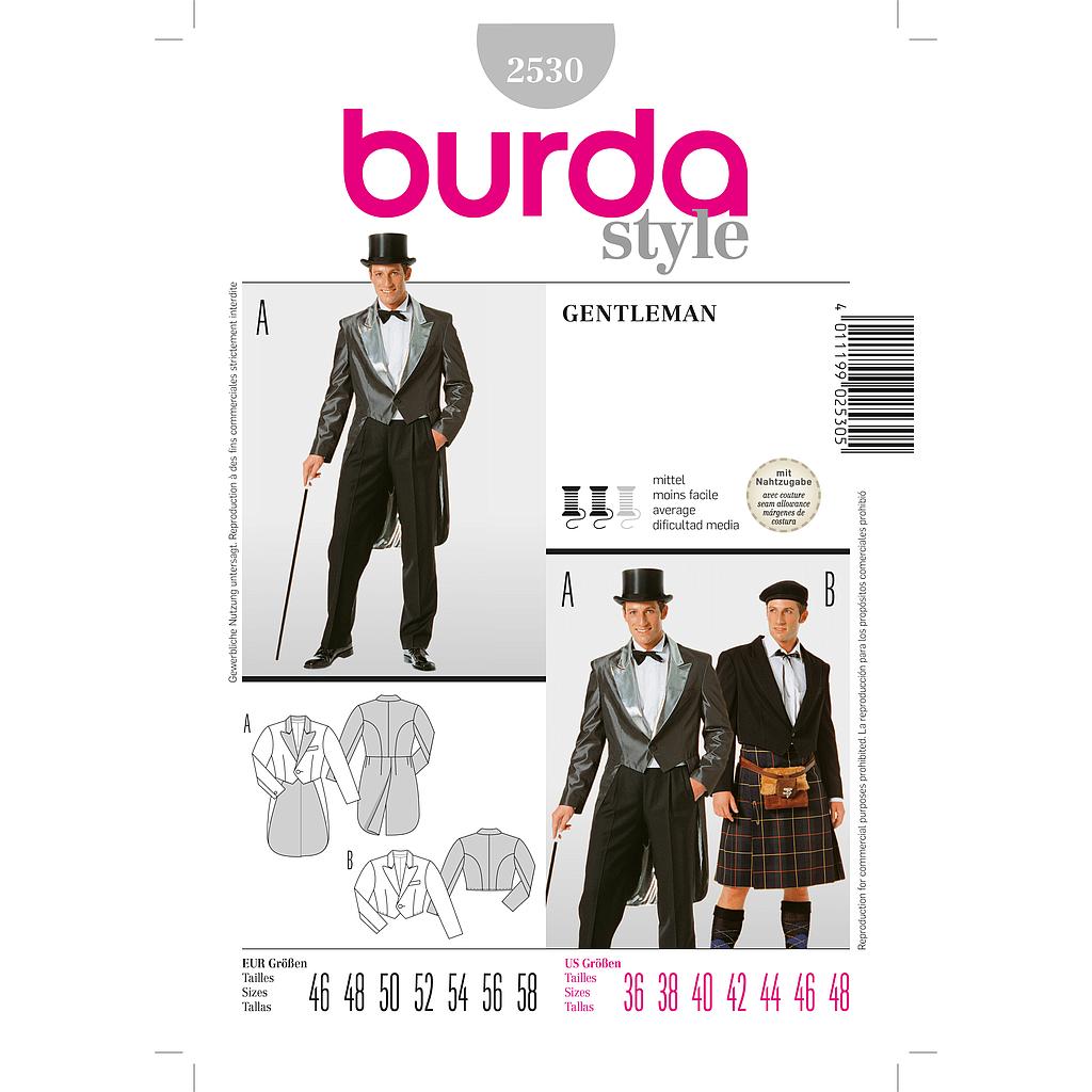 [B2530] Patron Burda Carnaval 2530 - Déguisement  Veste Gentleman & Highlander Homme