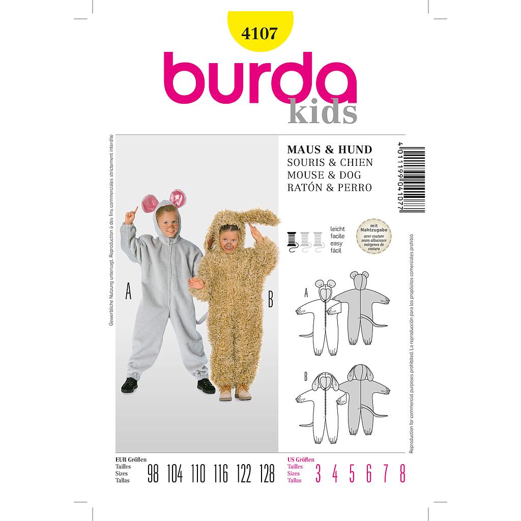 [B4107] Patron Burda Carnaval 4107 - Déguisement Combinaison Souris & Chien enfant