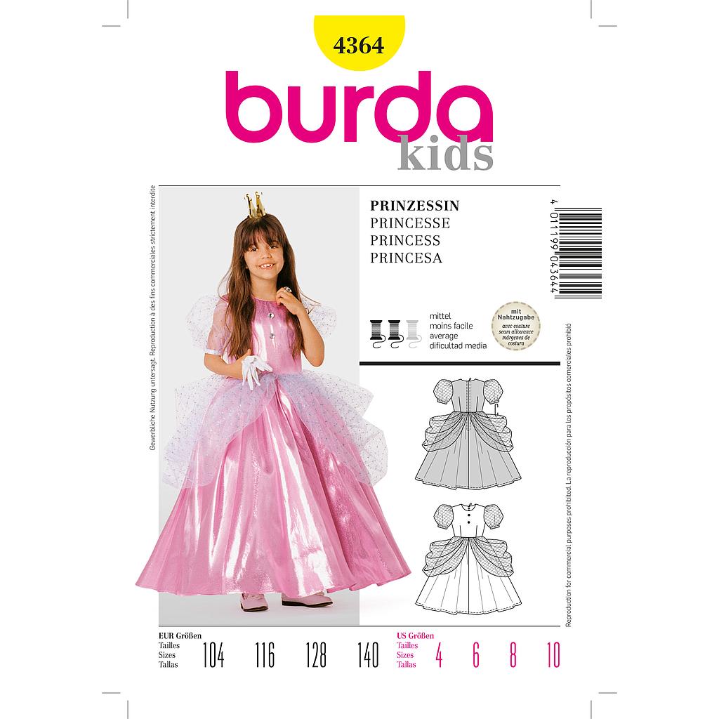 Patron Burda Carnaval 4364 -  Déguisement Historique de   Princesse enfant