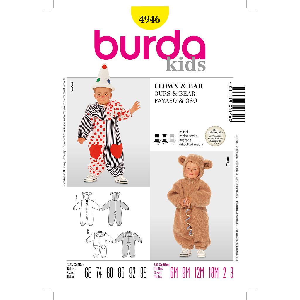 [B4946] Patron Burda Carnaval 4946 -  Déguisement Clown & ours bébé