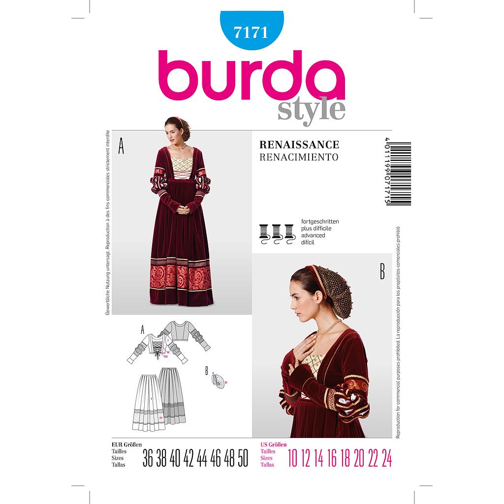 [B7171] Patron Burda Carnaval 7171 - Déguisement Historique Robe Renaissance Femme