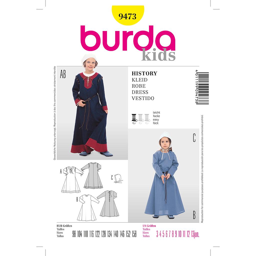 [B9473] Patron Burda Carnaval 9473 - Déguisement Historique Robe médiévale enfant