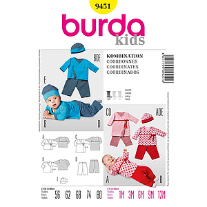 Patron Burda 9451- Ensemble Bébé de 01à 12/18 mois