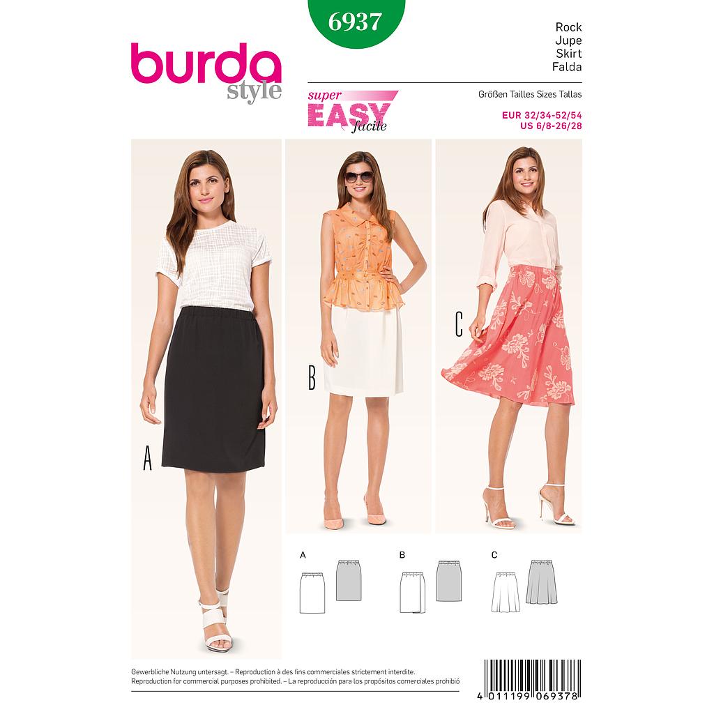 Patron Burda 6937 - Jupe droite ou évasée Femme du 34 au 56 (FR)