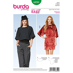 Patron Burda 6850 - T-shirt et Tunique Femme, manches kimono du 34 au 48 (FR)