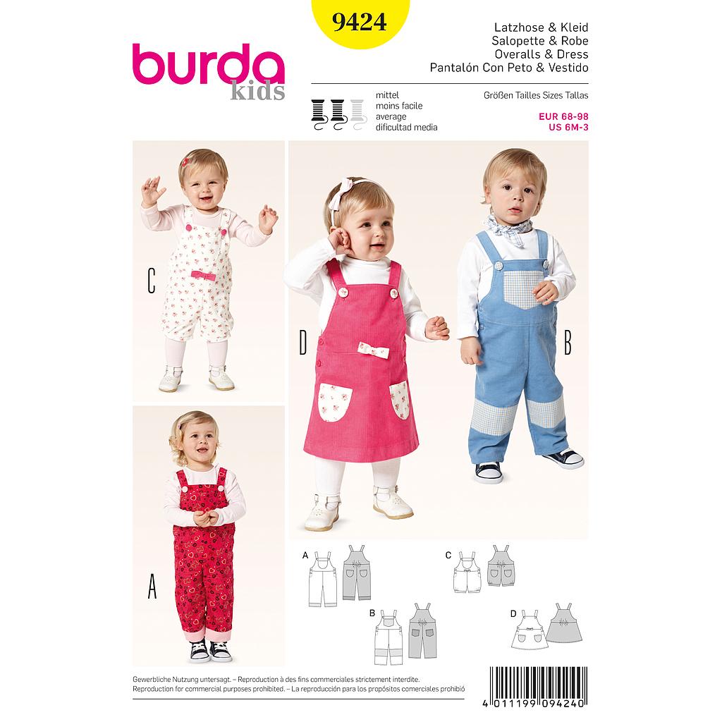 [B9424] Patron Burda 9424 Kids Salopette et robe