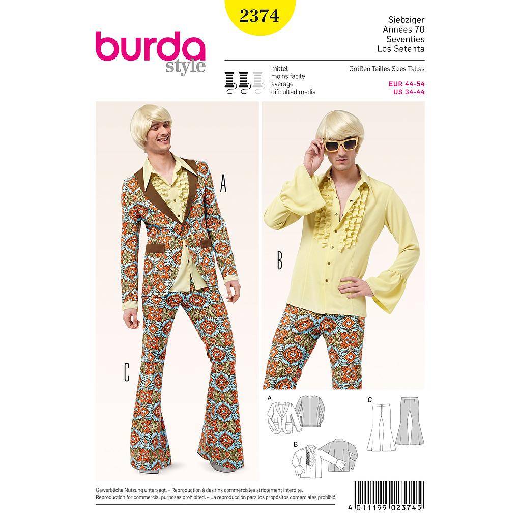 Patron Burda Carnaval 2374 - Déguisement Années 70 Homme