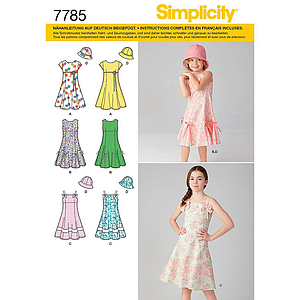 Patron Simplicity 1456 (7785) - Robe fille avec choix de corsages et chapeau 