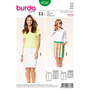 Patron Burda 6769 - Jupe droite femme style jeans du 38 au 48 (FR)