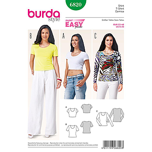 Patron Burda 6820 - T-shirt Femme encolure ronde avec variation de longueur du 34 au 48 (FR)