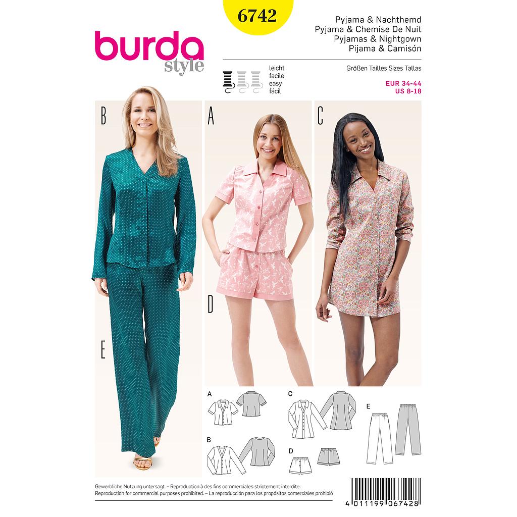 Patrón Burda 6742 Pijama y camisón