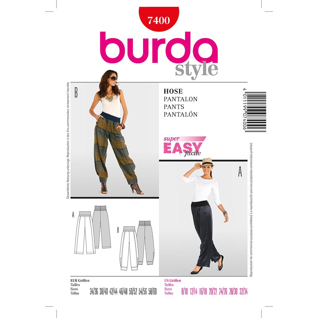 [B7400] Patron Burda 7400 - Pantalon Large Femme sur bande élastique du 36 au 62 (FR)